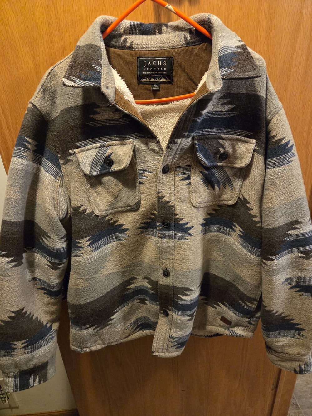 Jachs Beige & Navy Patterned Sherpa Shirt Jacket